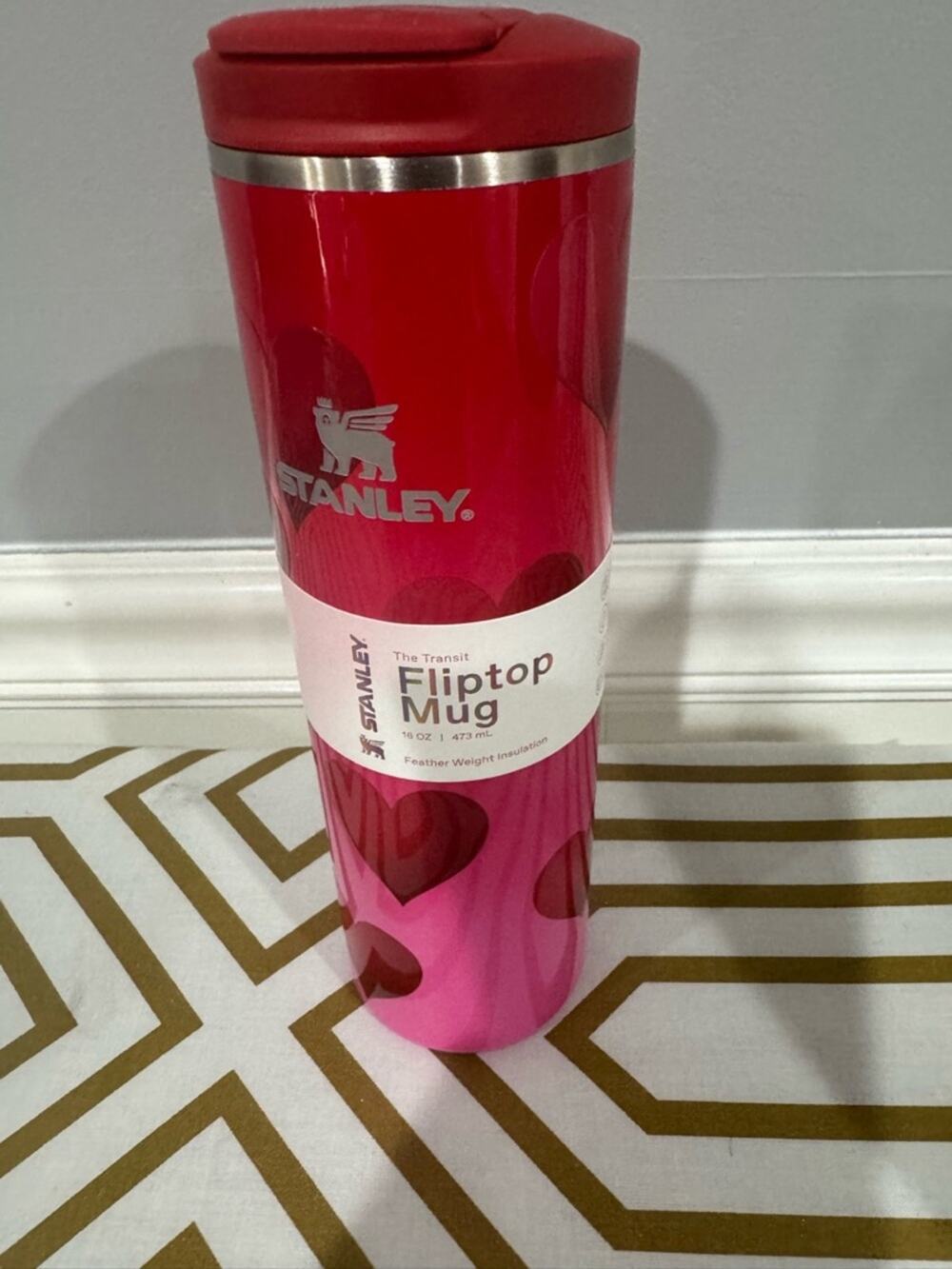 Stanley Pink Heart Fliptop Travel Mug